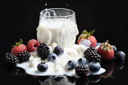 牛奶中的浆果背景图片