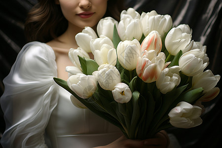 新娘手握的白色花束背景图片