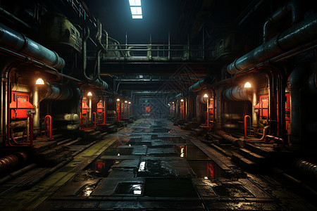 黑暗中的工业管道背景图片