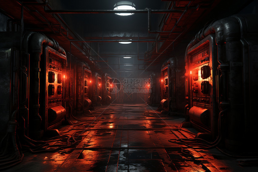 暗红色的工厂走廊图片