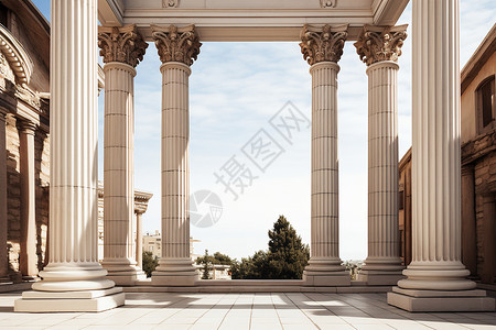 古典建筑中的罗马柱背景图片