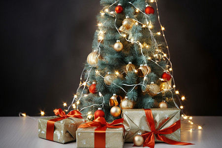 玩具挂件圣诞树与礼物背景