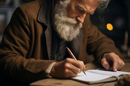 写字记录记录生活笔记的老年男子背景