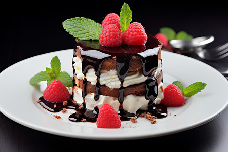 巧克力蛋糕上的浆果背景图片
