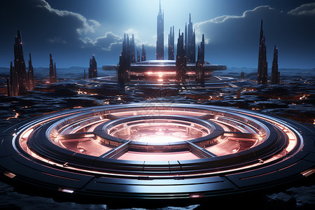 未来之城圆形舞台背景图片