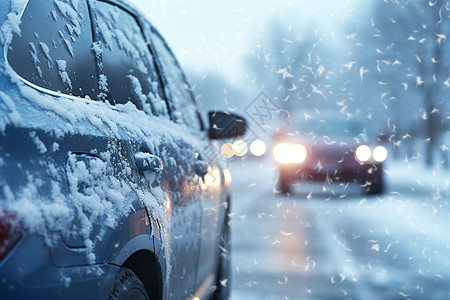 冬季窗户框冰雪中的车辆背景