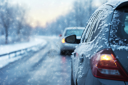 雪中前行冬季道路素材高清图片