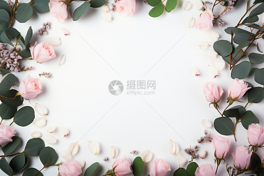 美丽花朵间的白纸图片