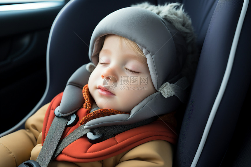 睡在汽车座椅上的宝宝图片