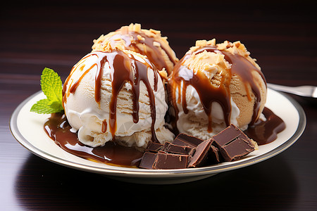 奶香四溢的巧克力香草冰淇淋背景图片