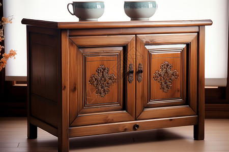 精细工艺复古的木质装饰柜背景