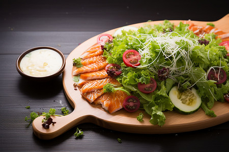 清新的鲑鱼蔬菜沙拉背景图片