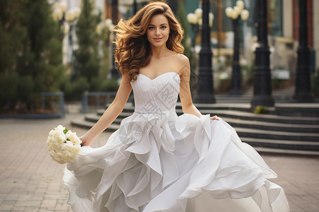 穿着洁白婚纱的新娘背景图片