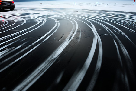 汽车轮胎印积雪道路上的轮胎印背景