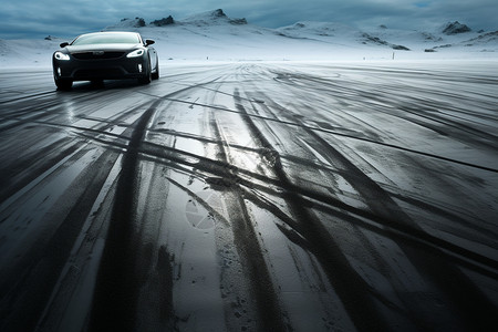 积雪路上结冰道路上的汽车背景