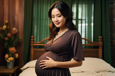 幸福洋溢的亚洲孕妇背景图片