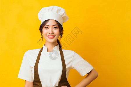 微笑表情的女性厨师背景图片