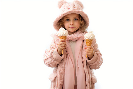小女孩手持两只冰淇淋背景图片