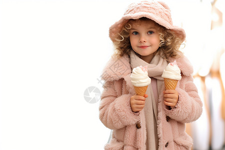 拿着两只冰淇淋的女孩背景图片