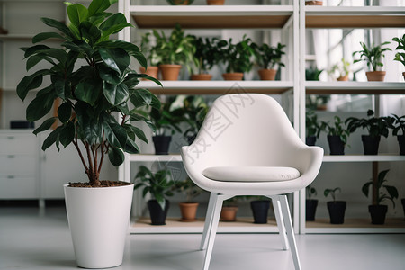 办公室盆栽房间里的椅子和盆栽背景
