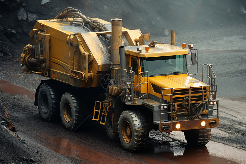 巨型黄色卡车穿越矿山图片