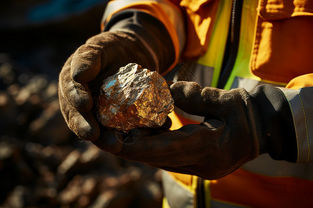 矿工手持岩石背景图片