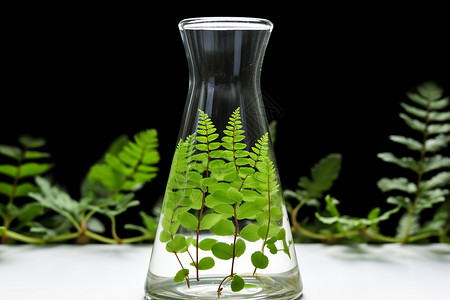 培养瓶玻璃瓶里的绿叶背景