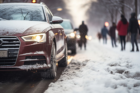 冬天道路素材冰雪上的车辆背景