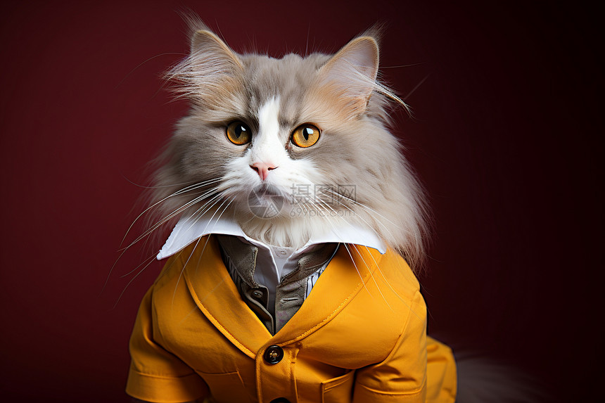 一只穿着黄色外套的猫咪图片