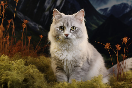 草地上的猫咪背景图片