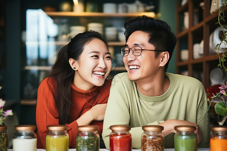 幸福的亚洲夫妻背景图片