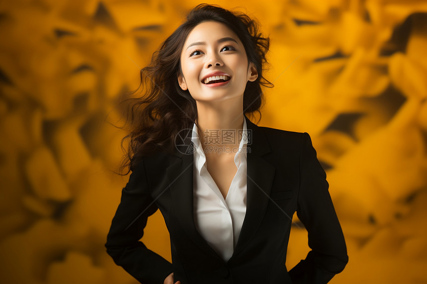 自信微笑的亚洲女商务精英图片
