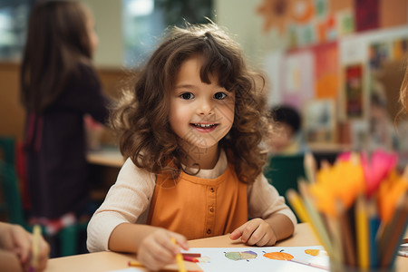 幼儿园课堂上的小女孩背景图片