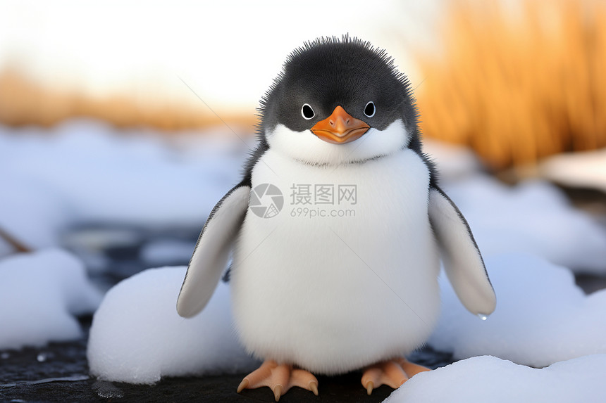 北极冰川中的小企鹅图片