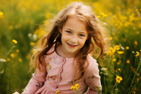 野花丛里的女孩背景图片