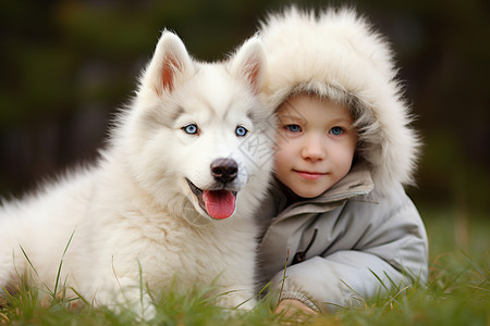 男孩和小狗背景图片