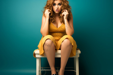坐在凳子上的肥胖女人背景图片
