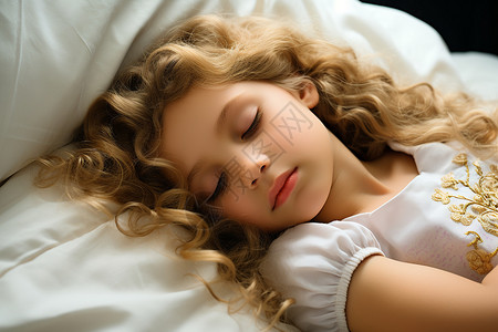 小女孩在床上睡觉背景图片