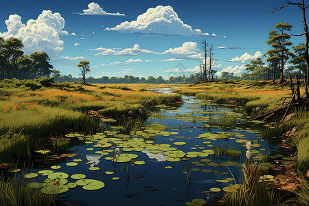 沼泽中的睡莲背景图片