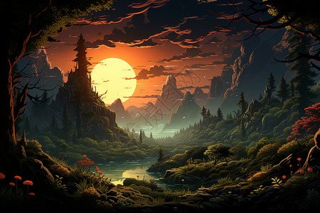 森林奇幻画景背景图片