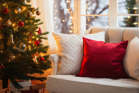 圣诞树与沙发背景图片