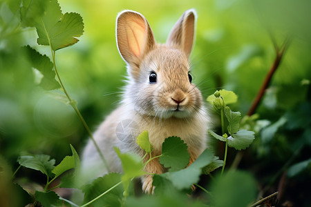 站在绿叶上的野兔背景