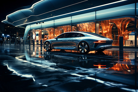 玻璃夜景未来汽车设计图片