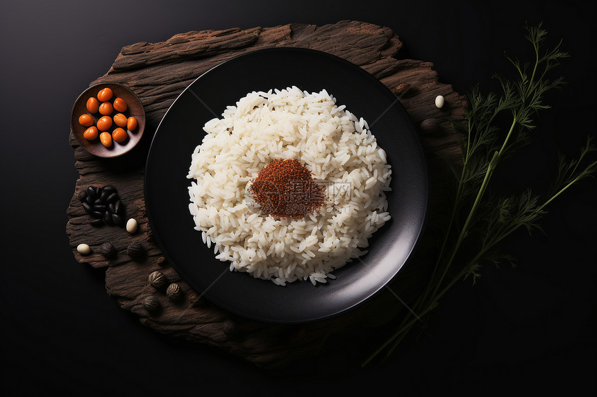 一碟米饭和蔬菜图片