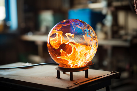 煤气灶火焰火焰中的玻璃球设计图片