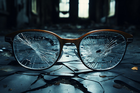 破损的眼镜镜片高清图片