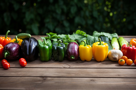 木桌上健康的蔬菜背景图片