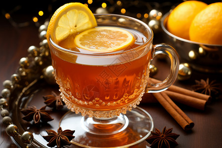 冬日暖茶柑橘热酒茶高清图片