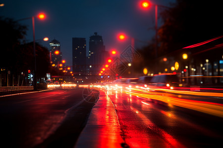 城市道路上的灯光背景图片