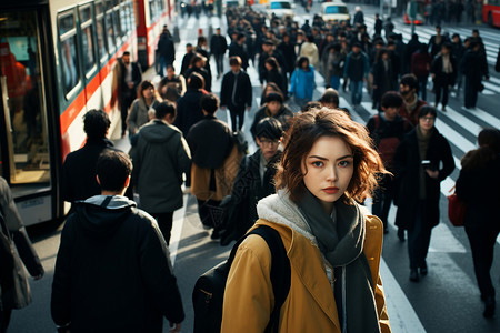 炫酷女孩街道上炫酷的短发女孩背景